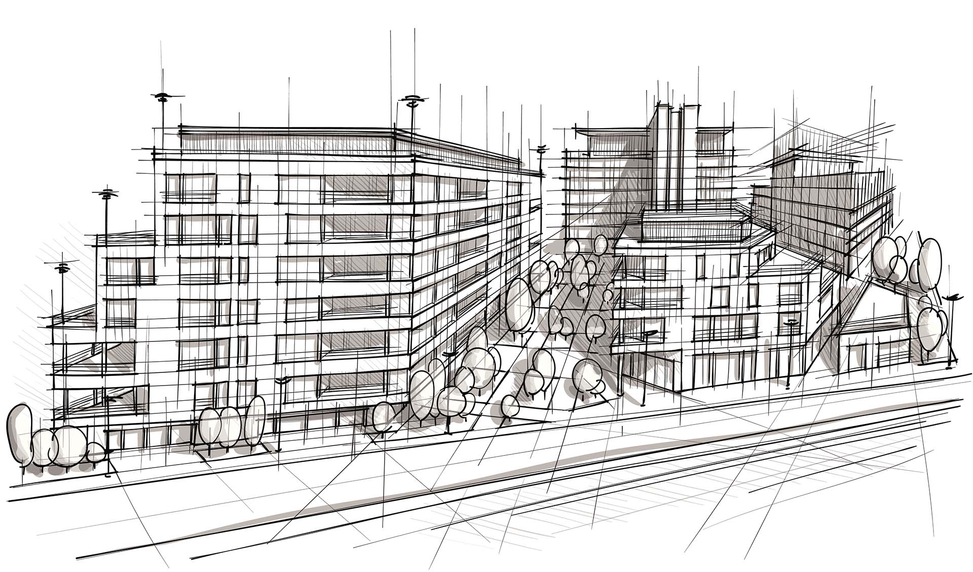 Wireframe sketch for a new architectural project